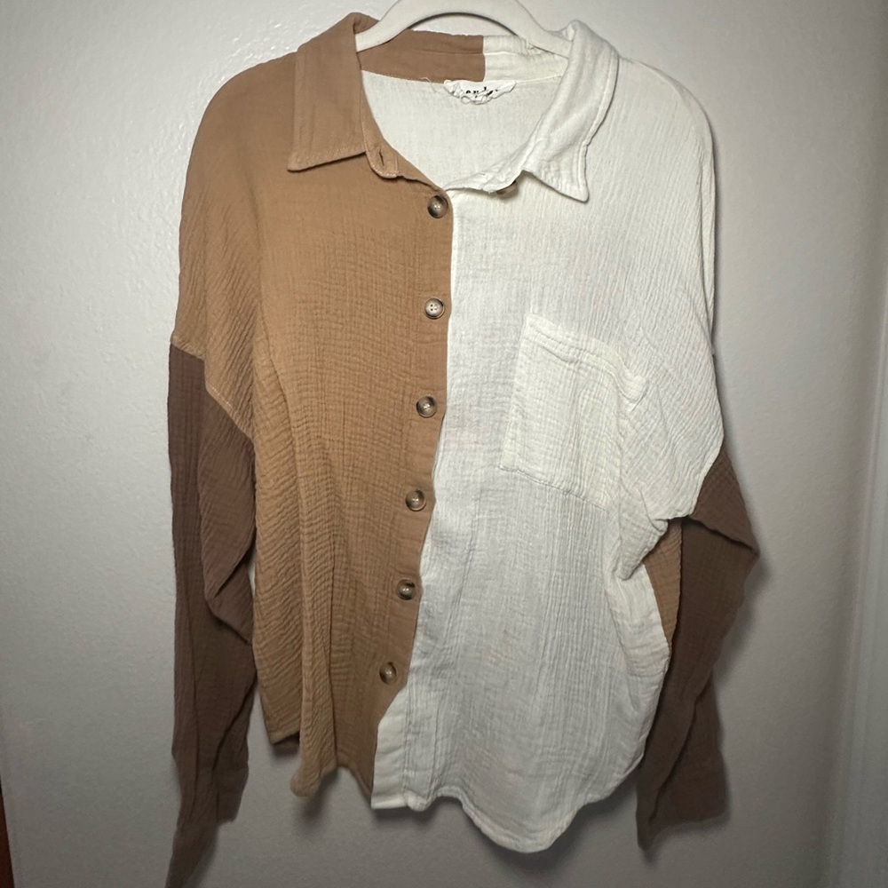 Neutral Colorblock Button Down
